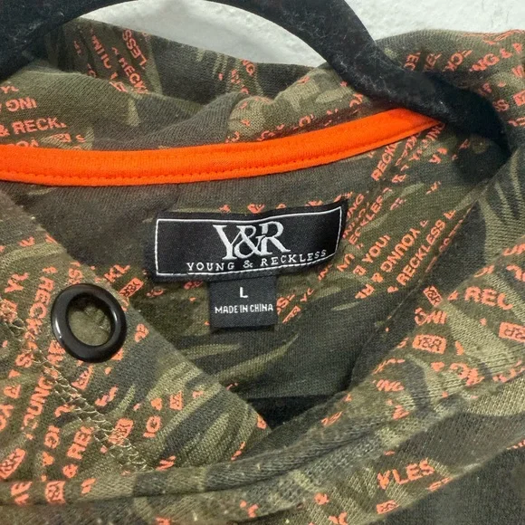 Young & Reckless Olive and Orange Patterned Hoodie Size Large - Picture 2 of 5